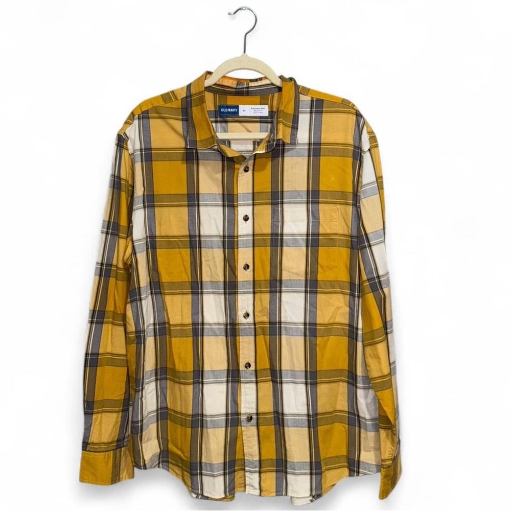 Old Navy Men’s Yellow Regular Fit Everyday Button Down Plaid Shirt Size XL